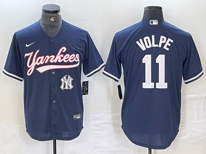 Men New York Yankees #11 Volpe Dark blue Second generation joint name Nike 2024 MLB Jersey style 3